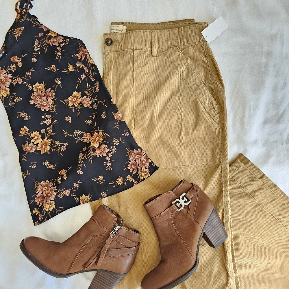 Weatherproof Vintage Wide Leg Tan Coruduroy Pocket Button Pants Size 14